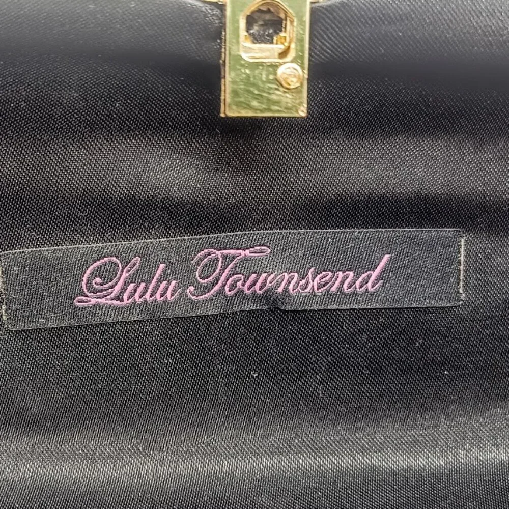 Lulu Townsend Gold Black Rhinestone Clasp Clutch Bag